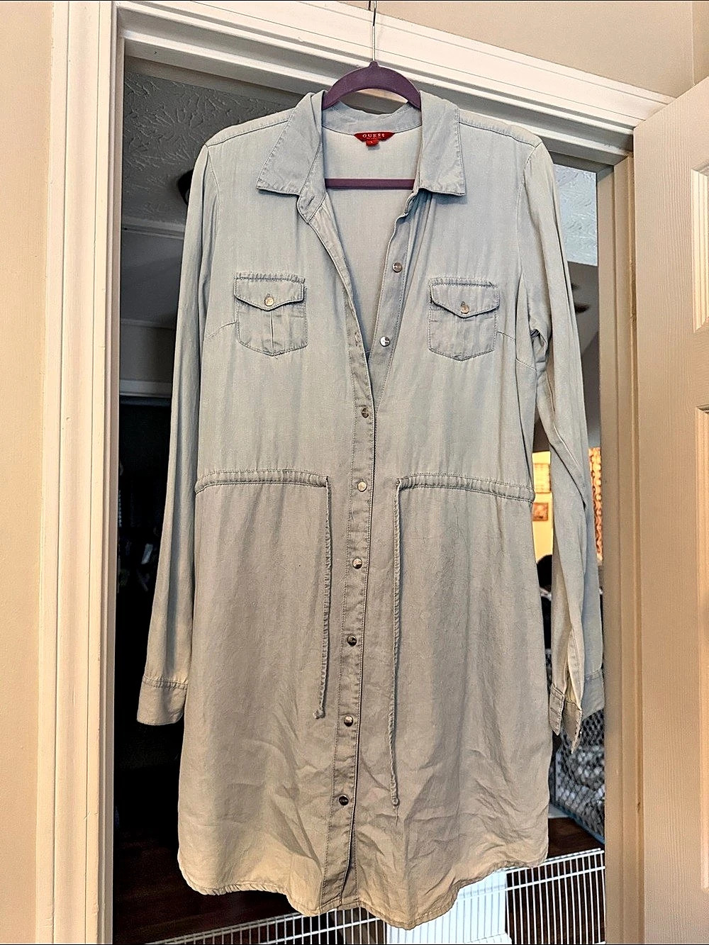 GUESS Chambray Shirt Dress in Blue Size Large Like New